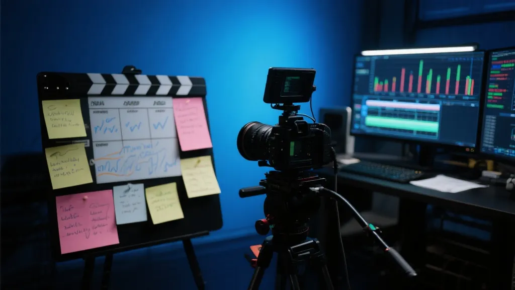 战术板与摄像机镜头并置，象征赛前战术前瞻与媒体叙事