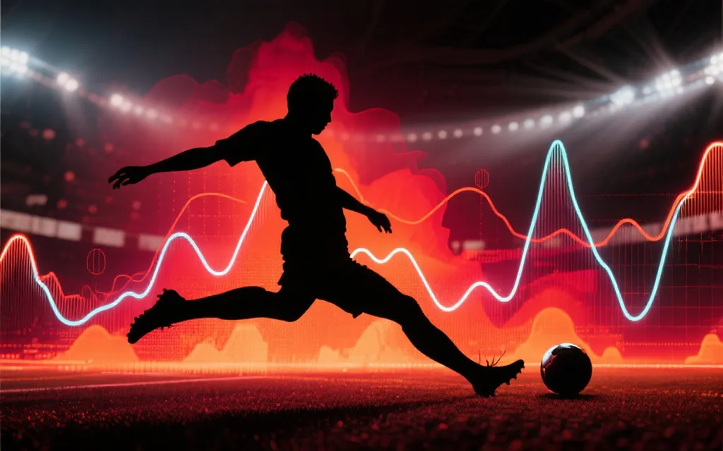 球星影响力指数概念图：关键时刻的一脚射门与数据叠加效果